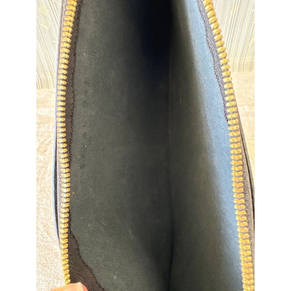 Ted Baker London Black Saffiano Leather Zip Top Clutch Bag Gold Hardware-see pic
